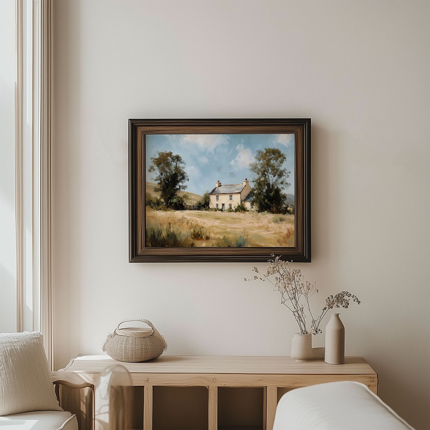 Countryside Cottage Landscape Wall Art – Rustic Farmhouse Printable