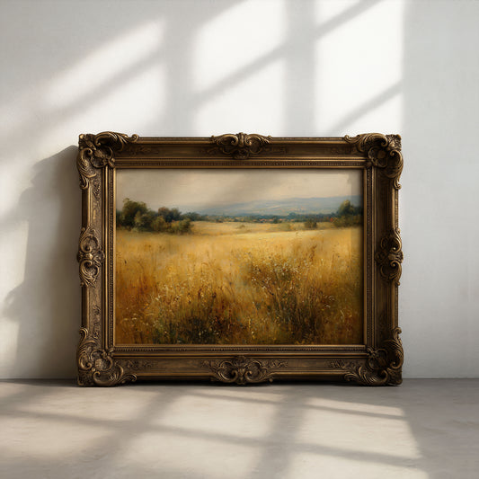 Golden Meadow Landscape Wall Art – Rustic Countryside Printable