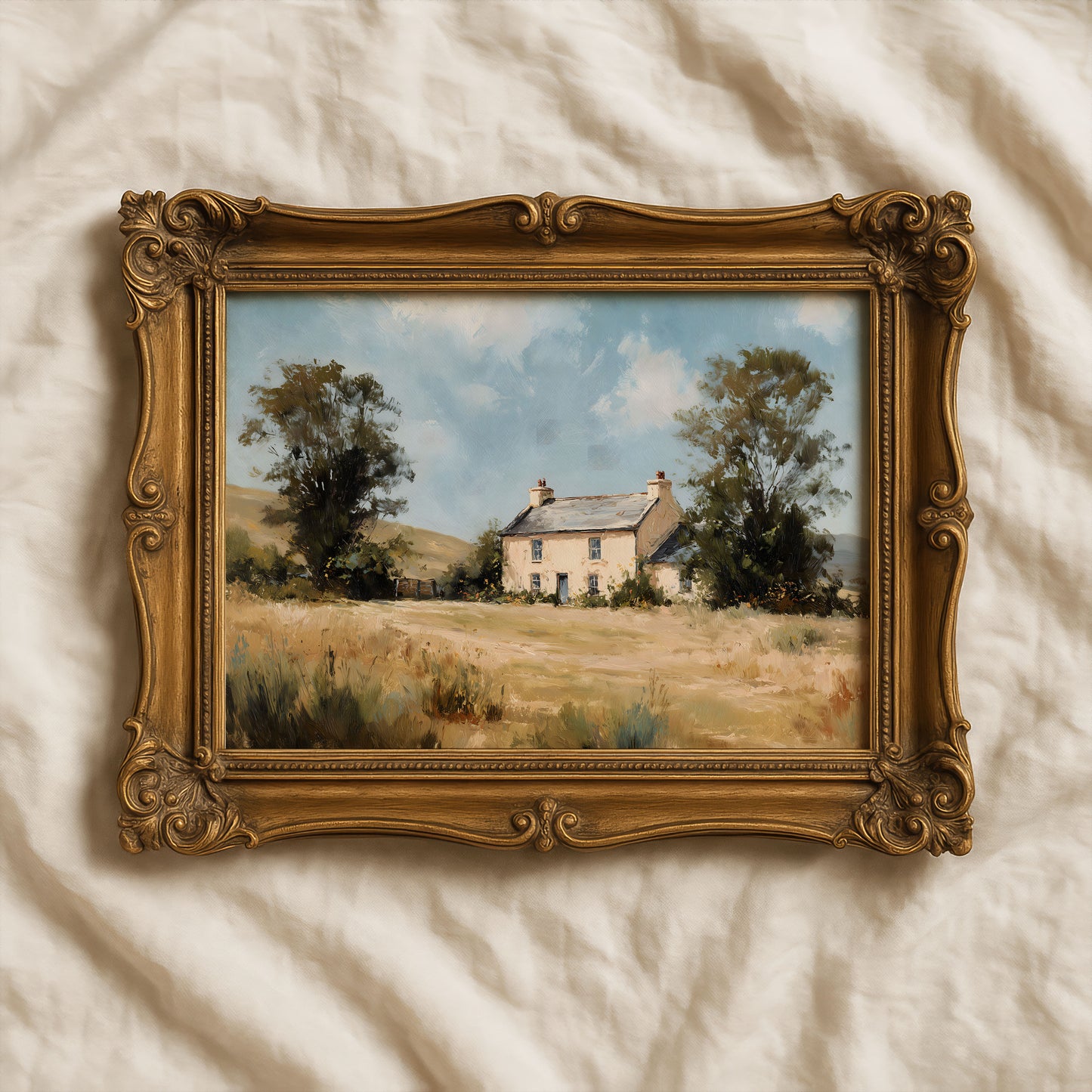 Countryside Cottage Landscape Wall Art – Rustic Farmhouse Printable
