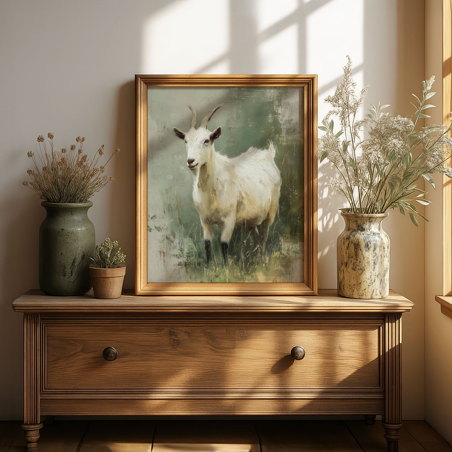 White Goat Wall Art – Rustic Farm Animal Printable