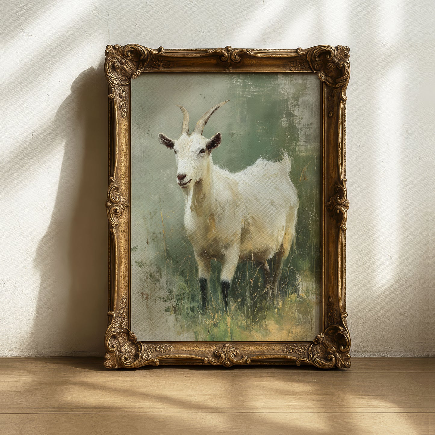 White Goat Wall Art – Rustic Farm Animal Printable
