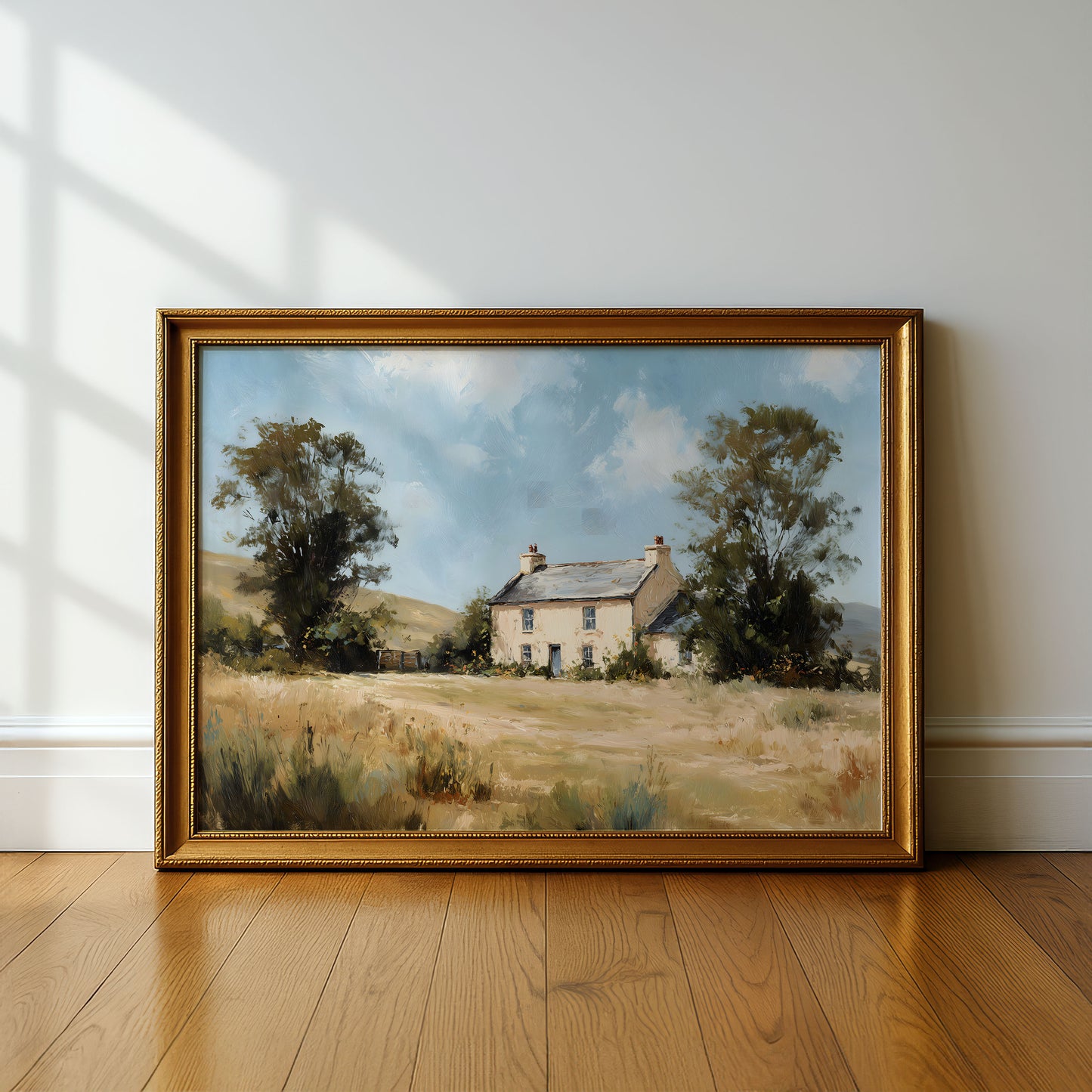 Countryside Cottage Landscape Wall Art – Rustic Farmhouse Printable