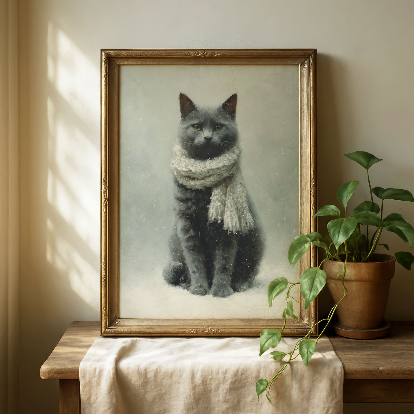 Cozy Gray Cat Wall Art Digital Download