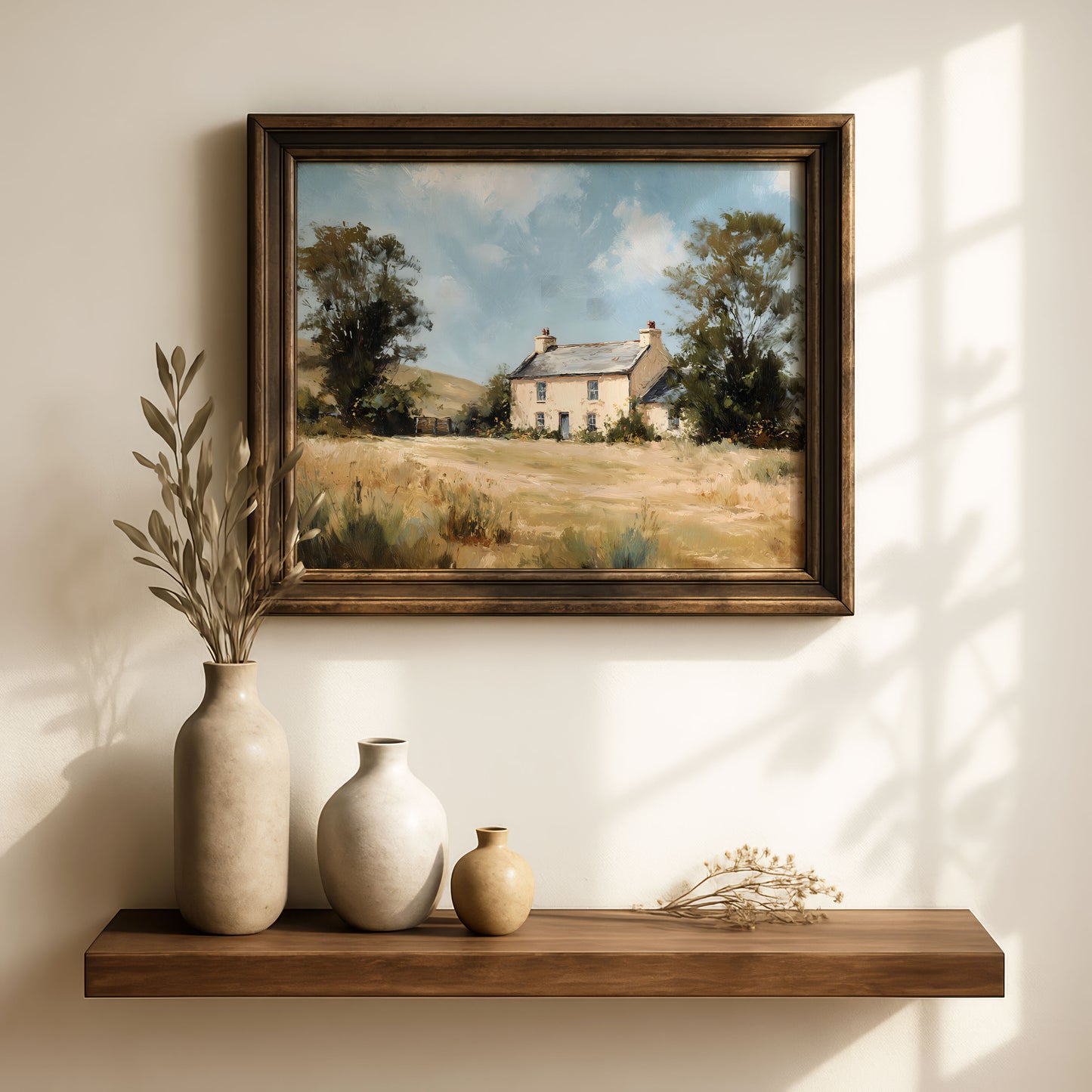 Countryside Cottage Landscape Wall Art – Rustic Farmhouse Printable