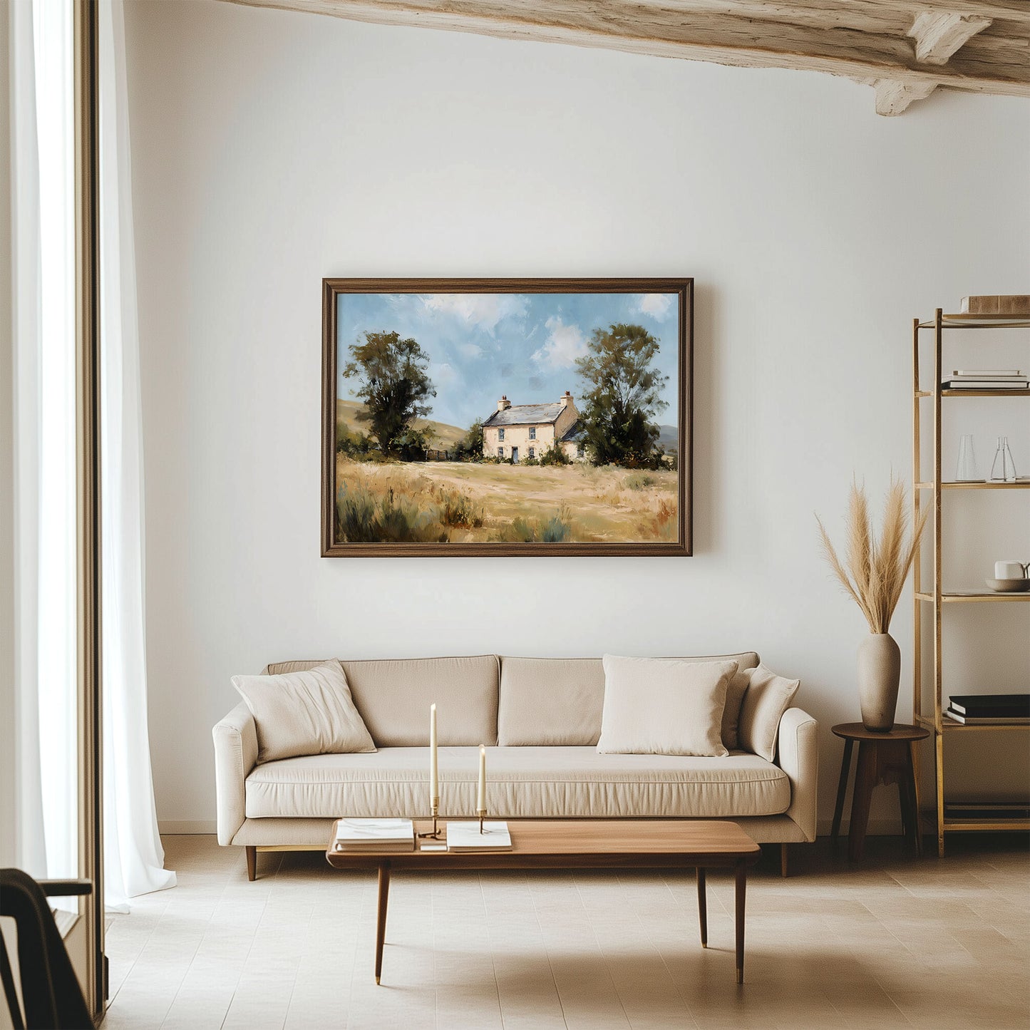 Countryside Cottage Landscape Wall Art – Rustic Farmhouse Printable
