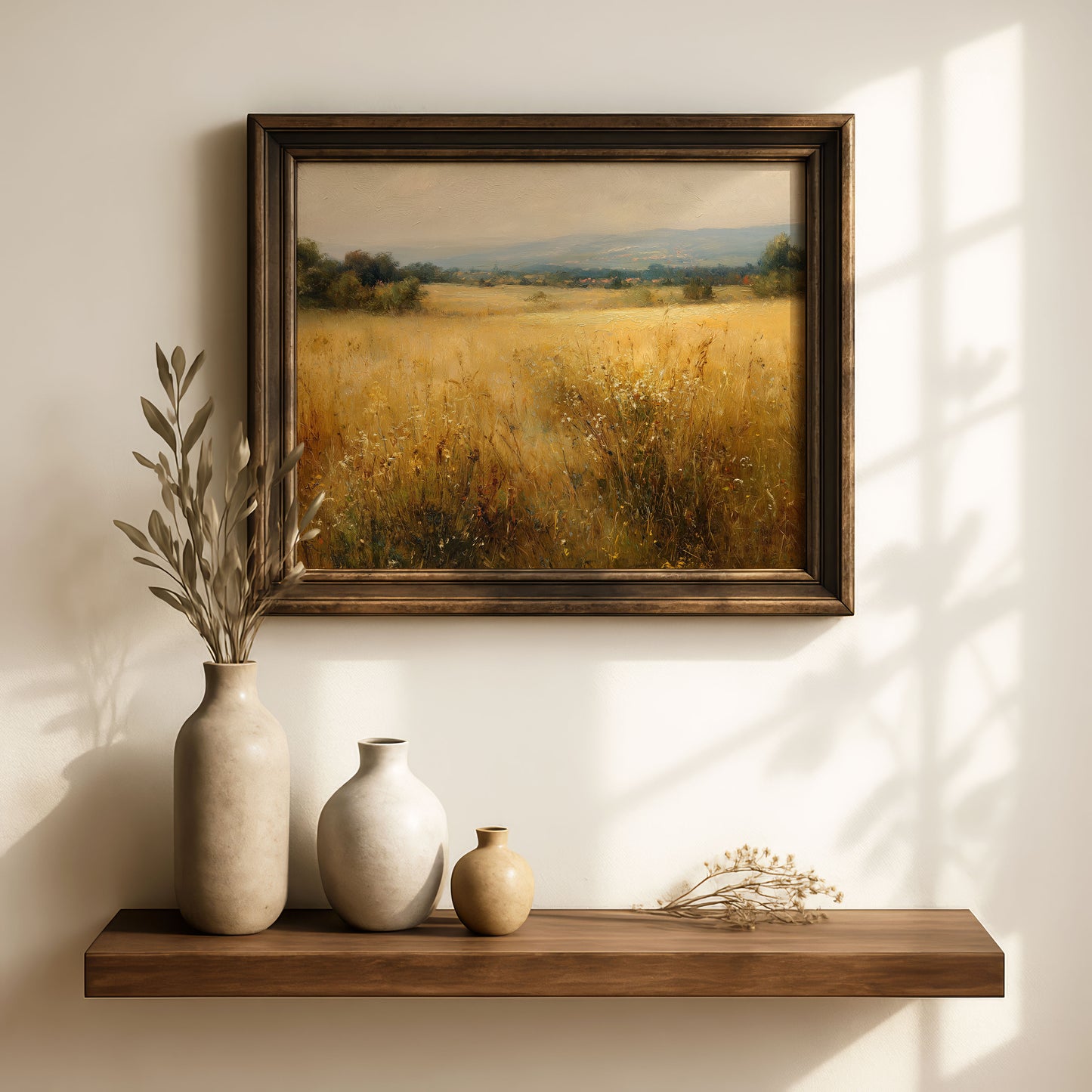 Golden Meadow Landscape Wall Art – Rustic Countryside Printable