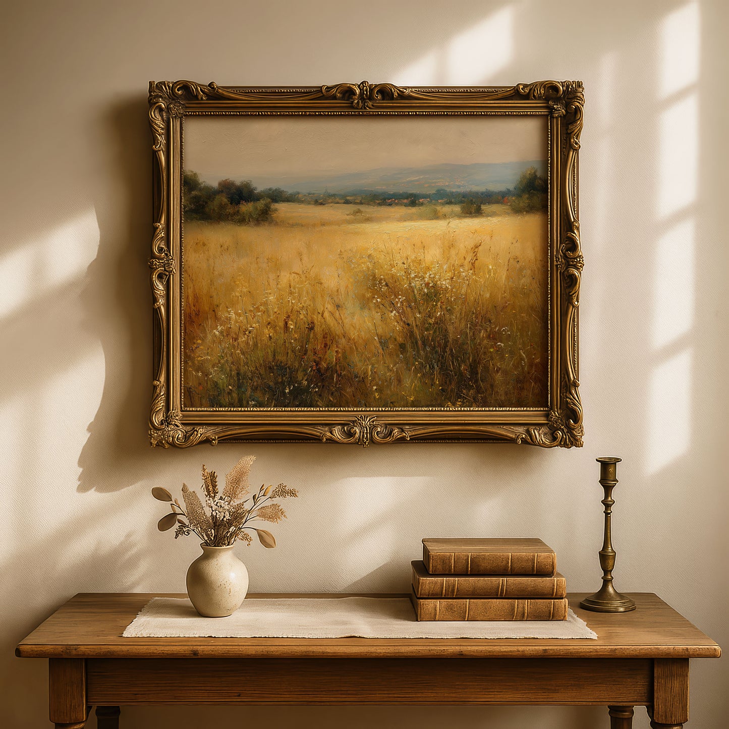 Golden Meadow Landscape Wall Art – Rustic Countryside Printable