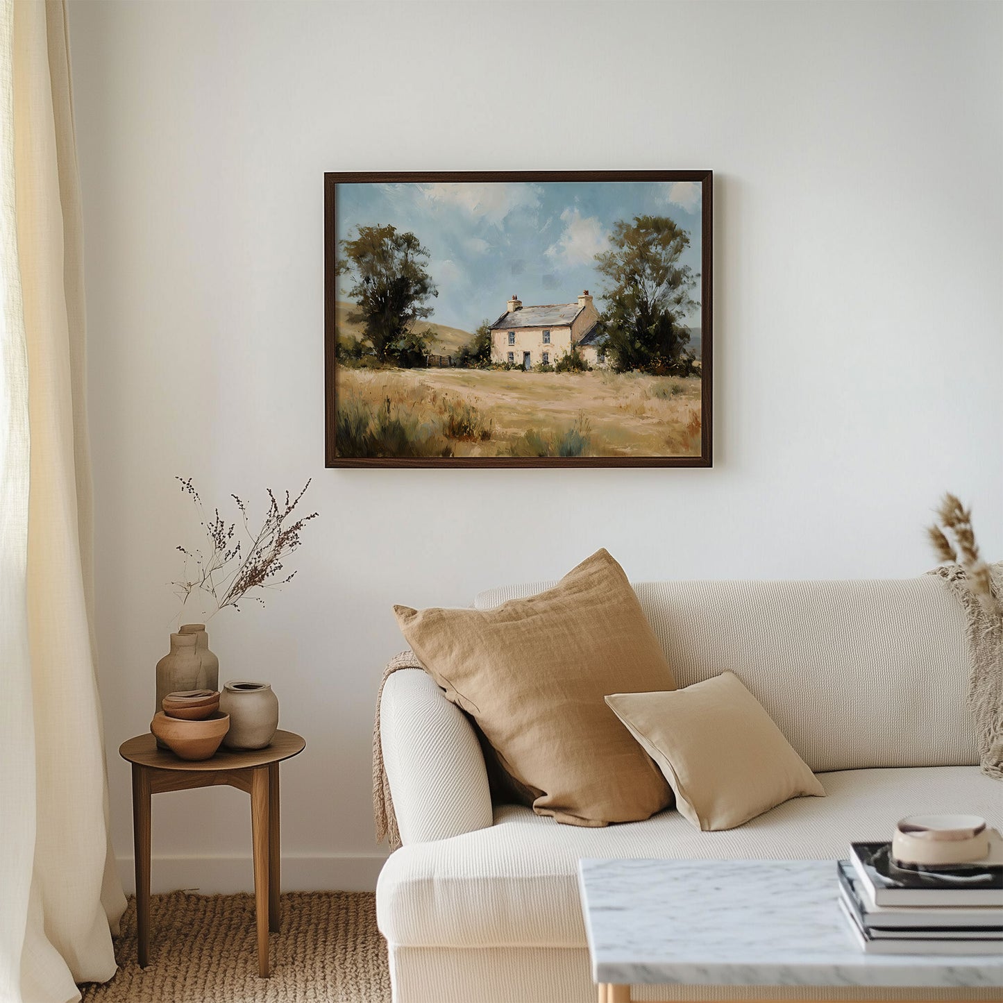 Countryside Cottage Landscape Wall Art – Rustic Farmhouse Printable