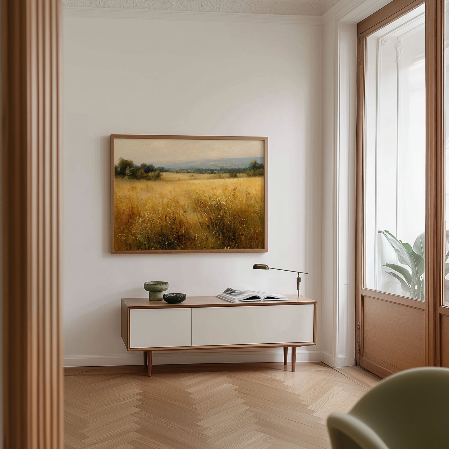 Golden Meadow Landscape Wall Art – Rustic Countryside Printable