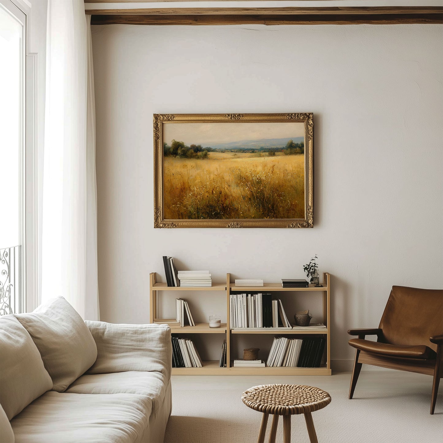 Golden Meadow Landscape Wall Art – Rustic Countryside Printable