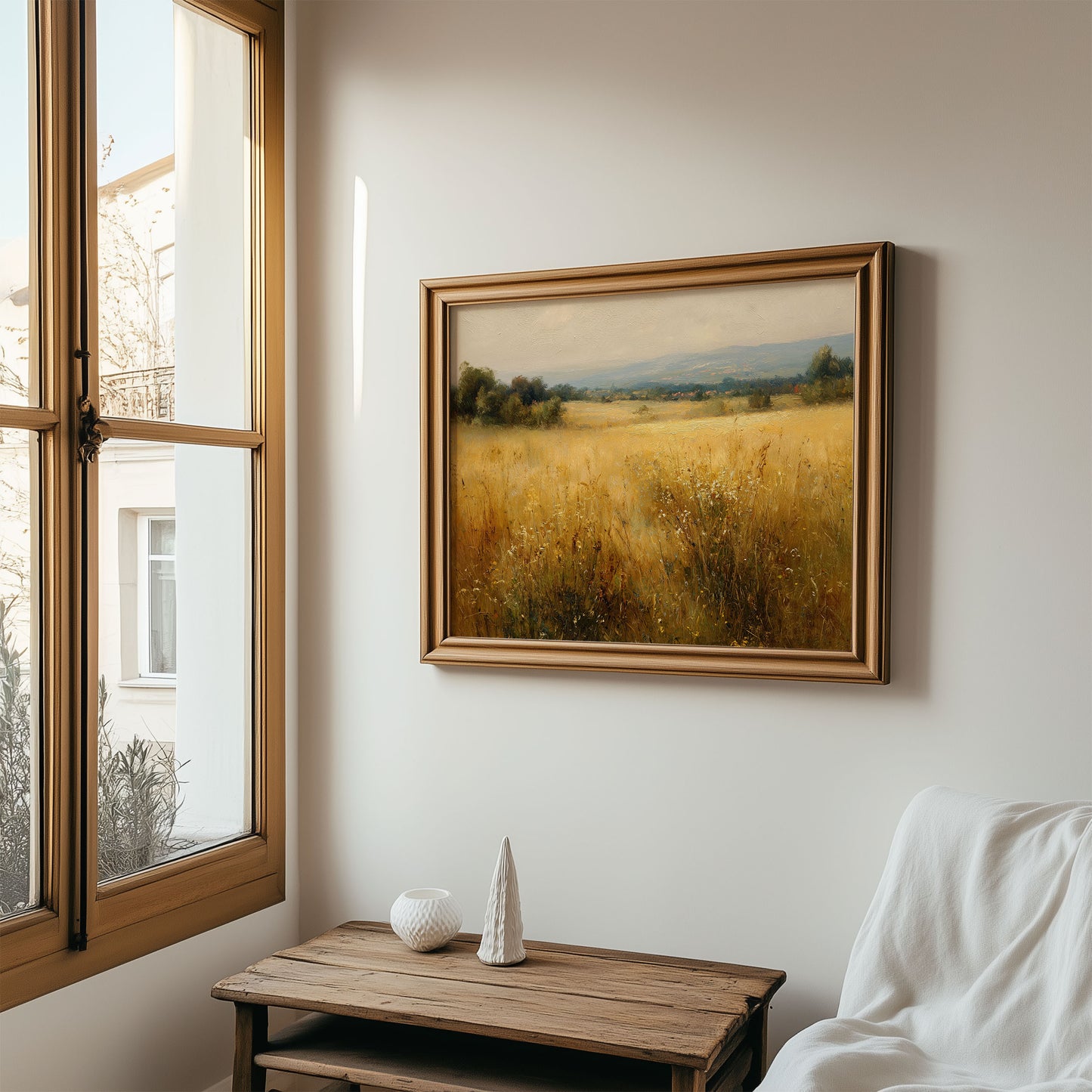 Golden Meadow Landscape Wall Art – Rustic Countryside Printable