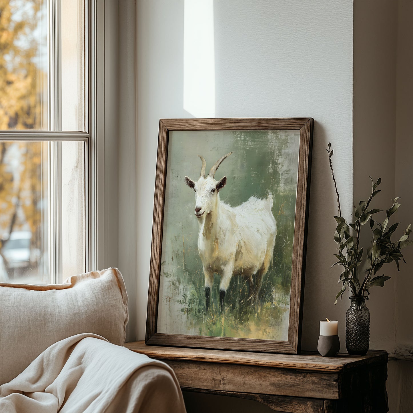 White Goat Wall Art – Rustic Farm Animal Printable